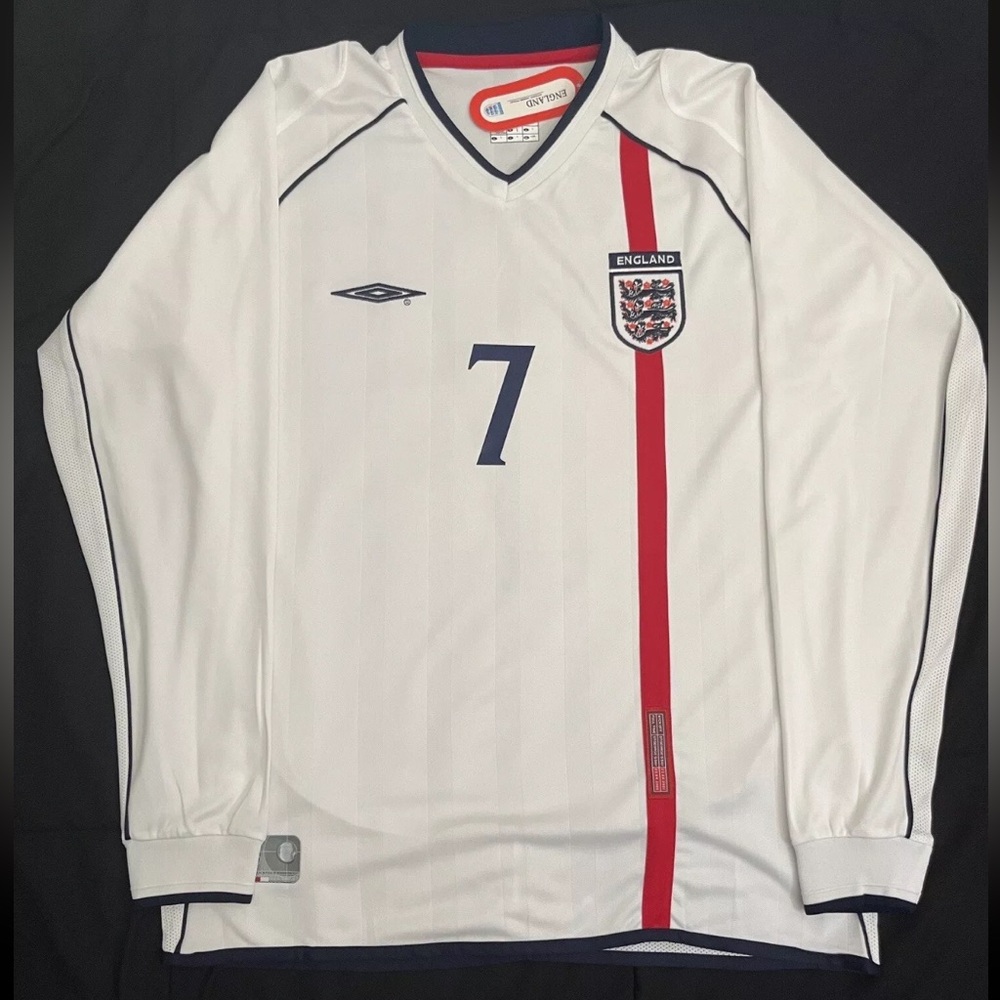 David Beckham #7 England Longsleeve S-XL Retro soccer Jersey 2002 World Cup Home